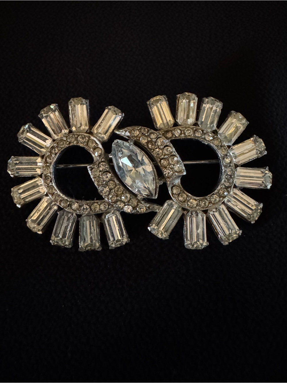 Vintage Art Deco Revival Clear Rhinestone Statement Brooch - 2.25”